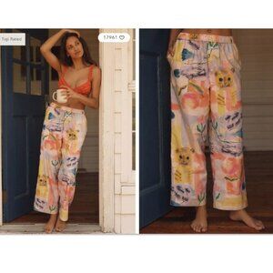 NWT Anthropologie The Wren Boxer Pants Lyre Bird Yumi Kimura Cotton Watercolor